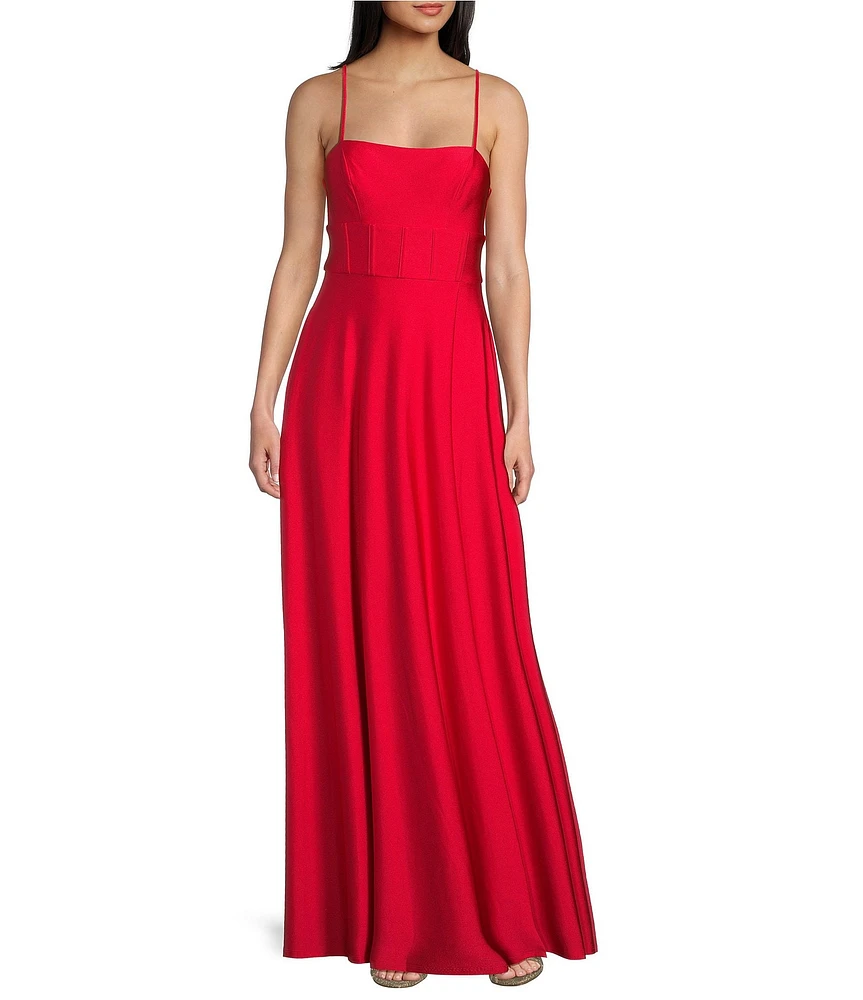 City Vibe Spaghetti Strap Straight Neck Corset A-Line Dress