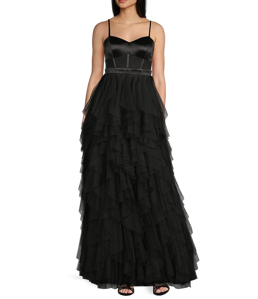 City Vibe Spaghetti Strap Sweetheart Neck Corset Ruffled Dress