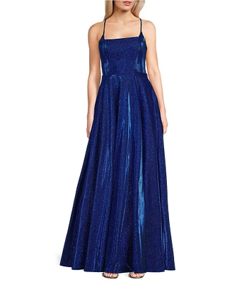 City Vibe Square Neck Spaghetti Strap Cage Back Bodice Ballgown