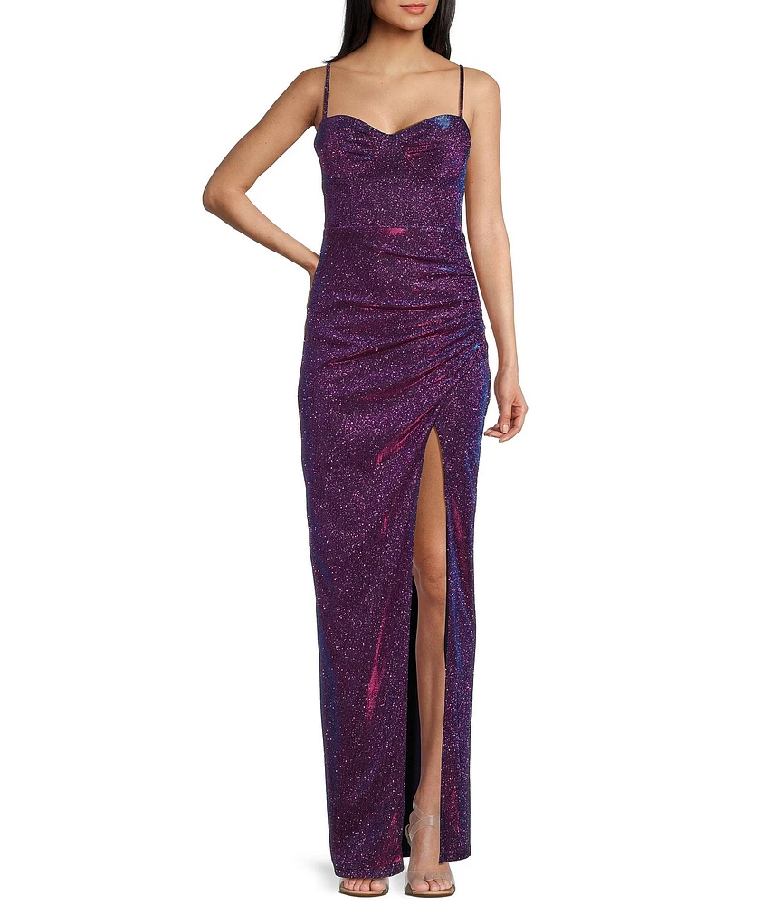 City Vibe Sweetheart Neck Bustier Spaghetti Strap Lace Up Back Side Ruched Wrap Dress