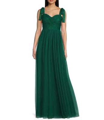 City Vibe Sweetheart Neck Twist Front Tie Straps Illusion Back Shirred Ballgown