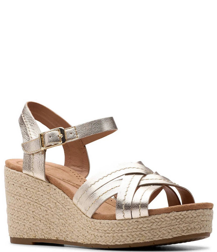 Clarks Artisan Sabina Strap Leather Platform Wedge Espadrille Sandals