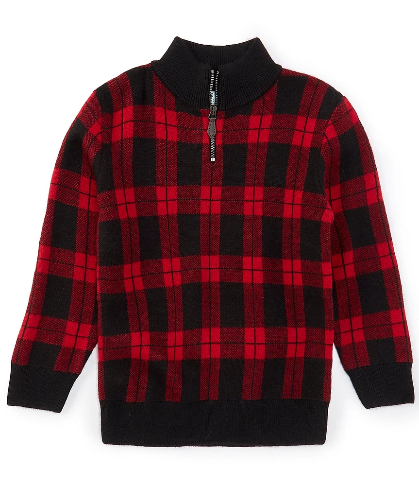 Class Club Big Boys 1/4 Zip Plaid Sweater