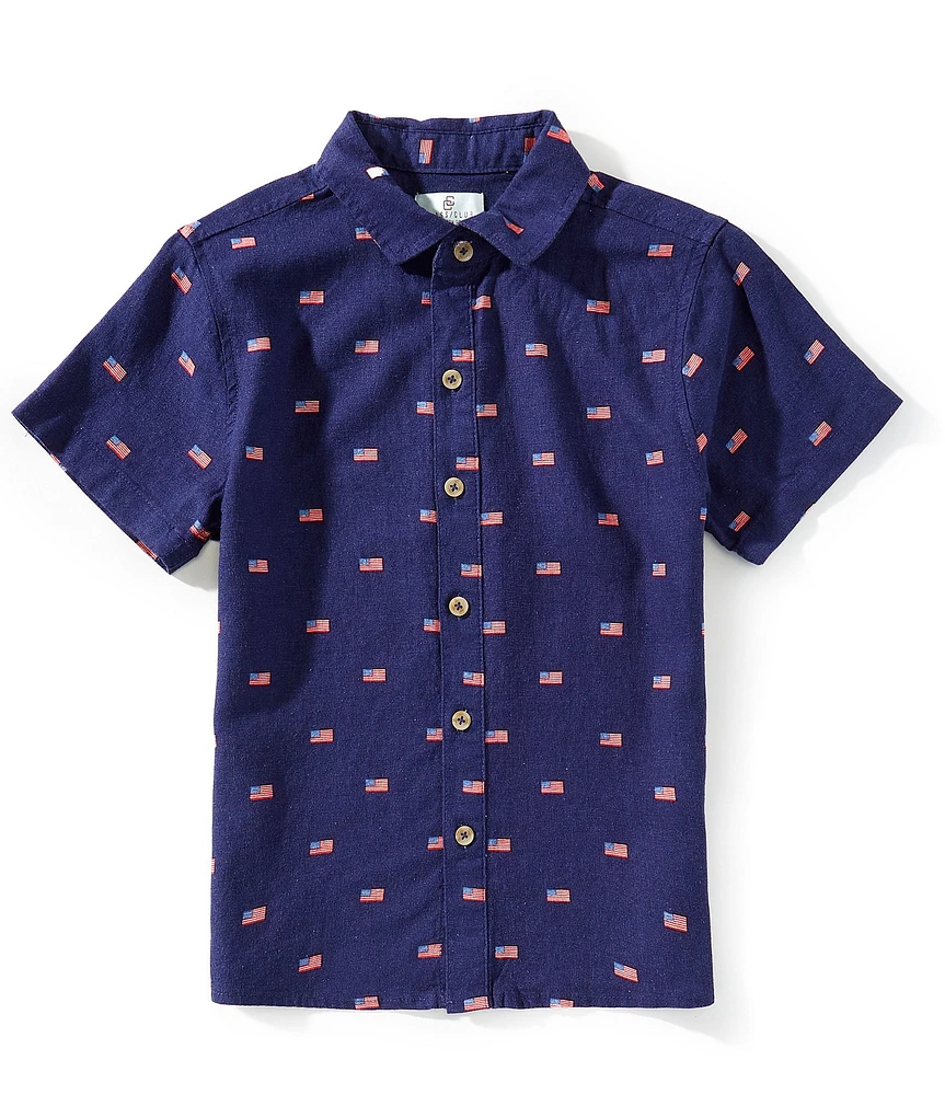 Class Club Big Boys American Flag Print Woven Shirt