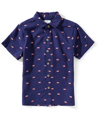 Class Club Big Boys American Flag Print Woven Shirt