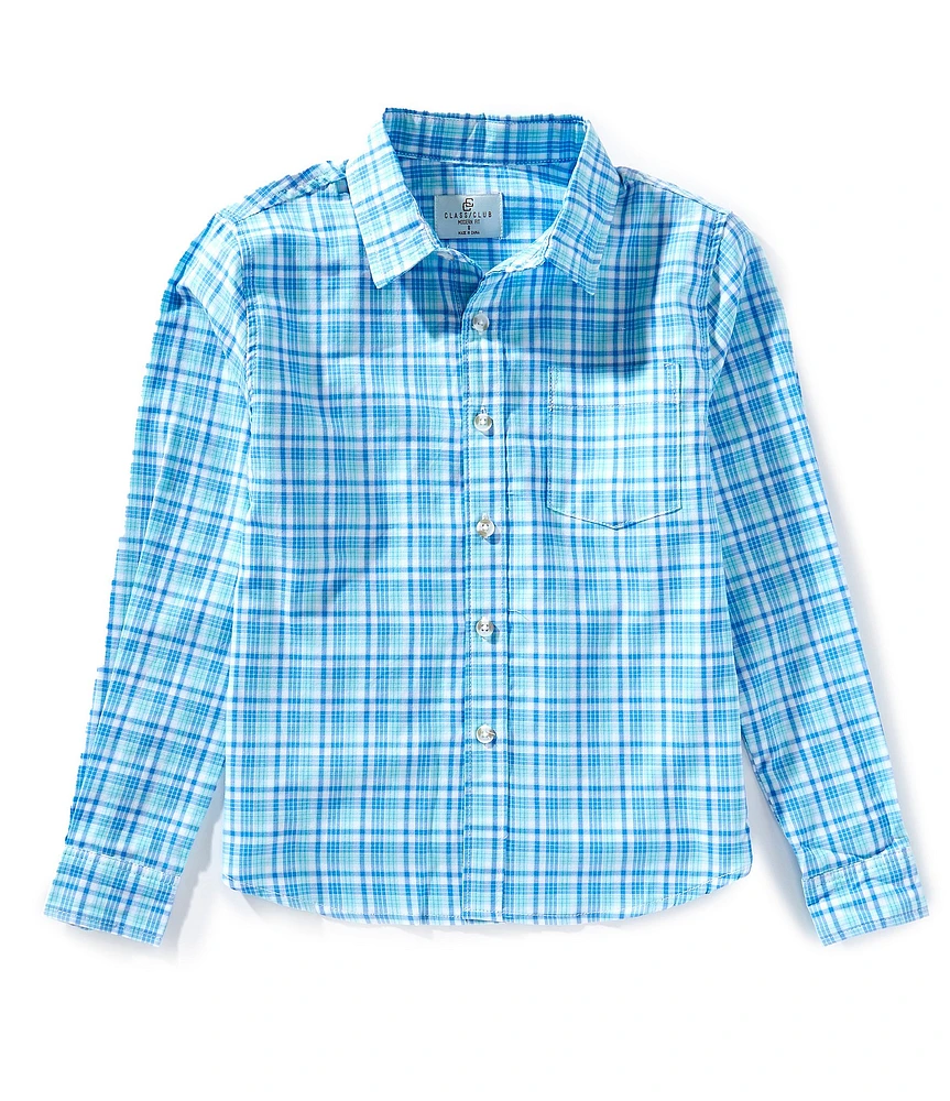 Class Club Little Boys Plaid Patch Pocket Point Collar Long Sleeve Sportshirt