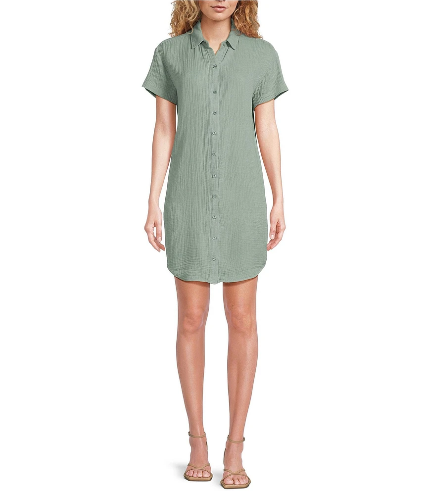 Cloth & Stone Woven Collared Short Sleeve Button Front Shift Dress
