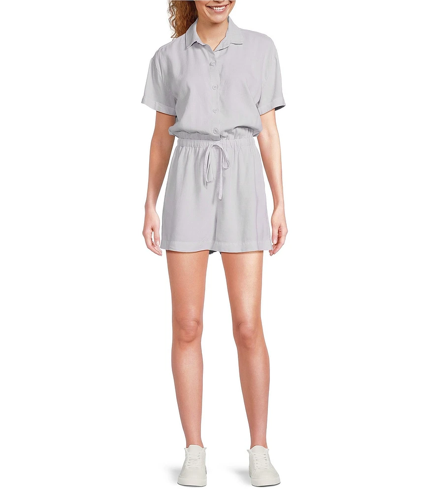 Cloth & Stone Woven Point Collar Short Sleeve Button Front Flounce Romper
