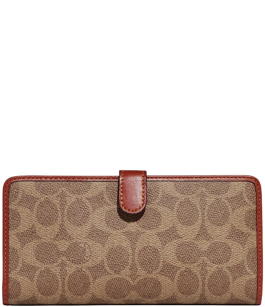 COACH Coated Signature Canvas Contrast Trim Skinny Wallet
