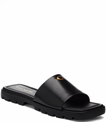 COACH Florence Leather Signature Logo Slide Sandals