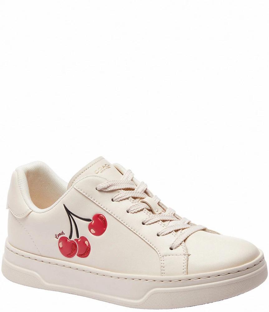 COACH High Line Leather Cherry Print Lace Up Sneakers