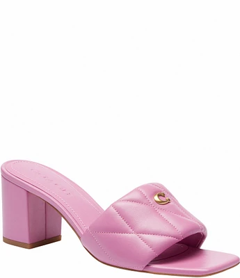 COACH Holly Quilted Leather Logo Detail Block Heel Slide Sandals