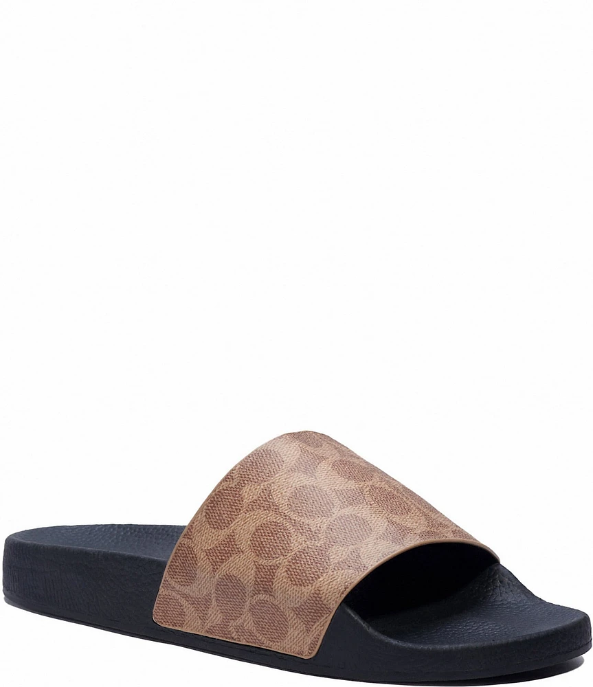 COACH Men's Signature Logo Coated Canvas Pool Slide Sandals