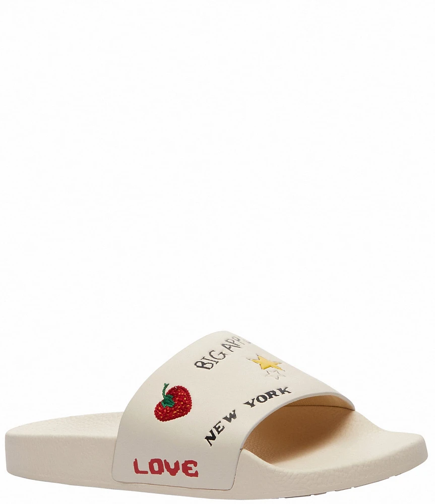 COACH Men's Leather Sketch Print Pool Slide Sandals