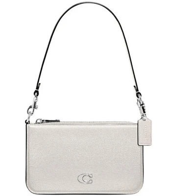 COACH Pebbled Leather Pouch Silver Tone Shoulder Bag