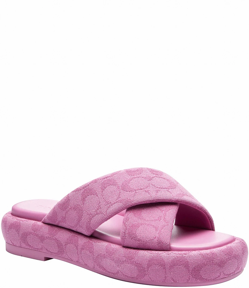 COACH Penelope Signature C Logo Canvas Platform Slide Sandals