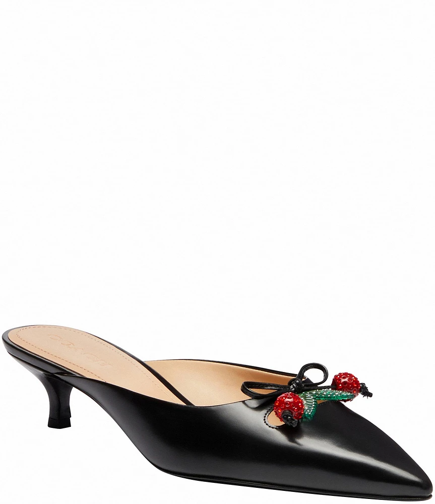 COACH Runway Leather Cherry Ornament Kitten Heel Mules