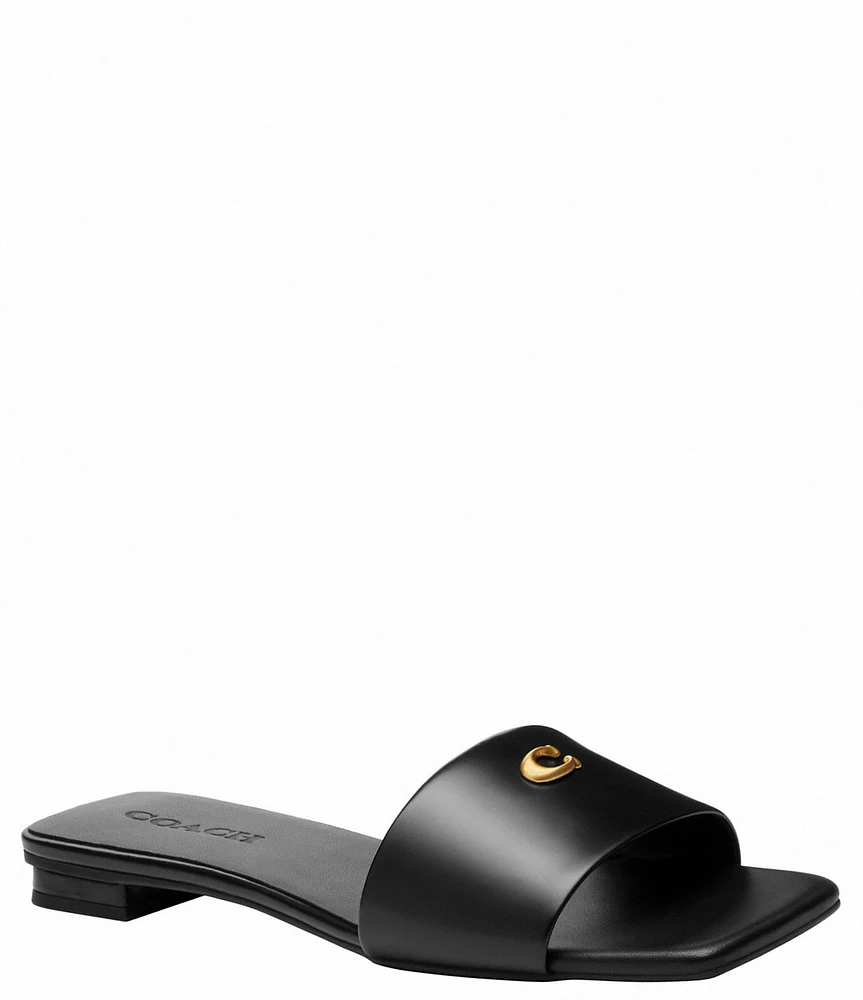 COACH Sculpted C Logo Detail Leather Slide Sandals