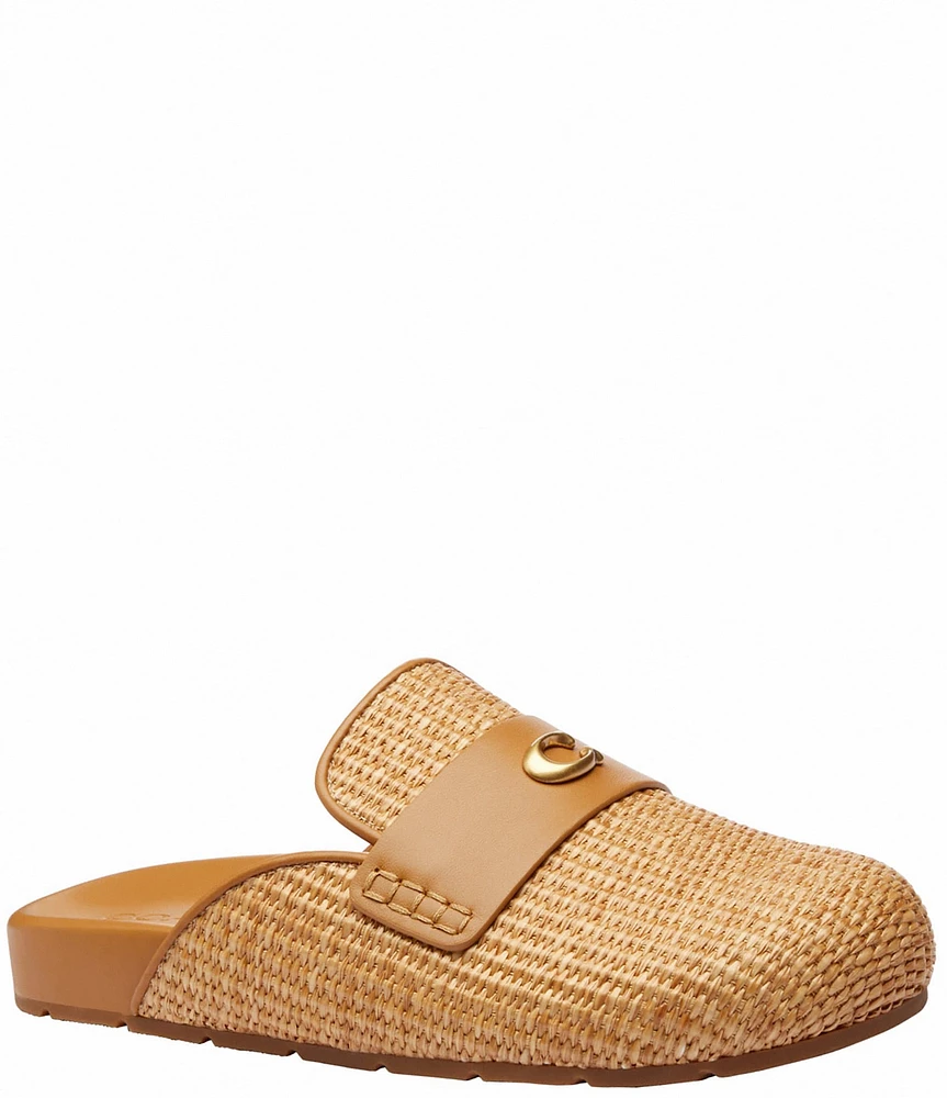 COACH Sculpted C Logo Woven Raffia Clogs