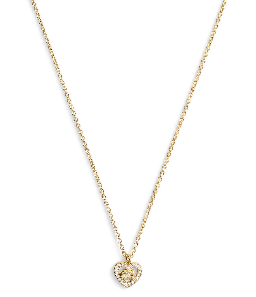 COACH Signature C Pave Short Heart Pendant Necklace