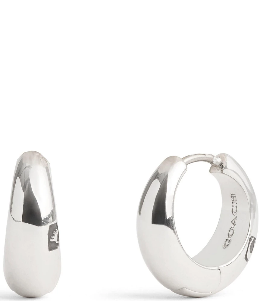COACH Signature Hallmark Tubular Puffy Huggie Hoop Earrings