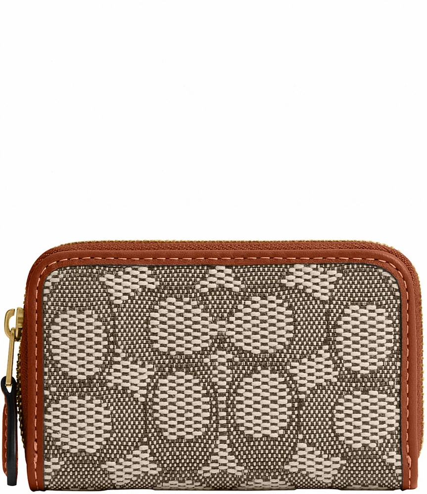 COACH Signature Jacquard Contrast Trim Essential Small Zip Around Card Case