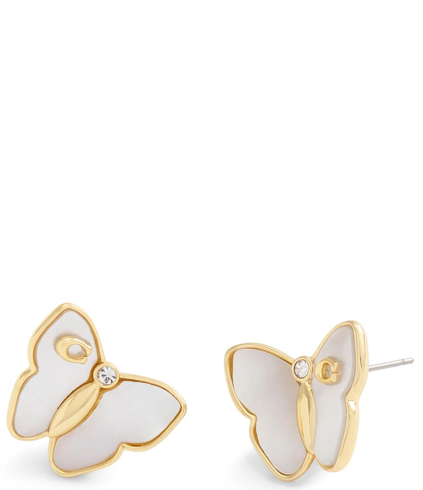 COACH Signature Mother Of Pearl Butterfly Stud Earrings