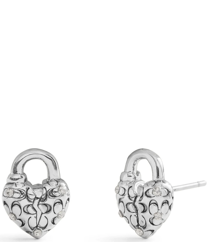 COACH Signature Quilted Broken Heart Padlock Stud Earrings