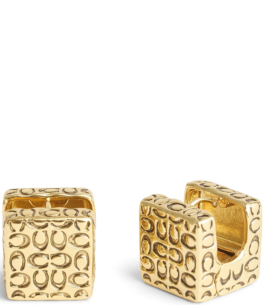 COACH Signature Quilted Cube Huggie Hoop Earrings