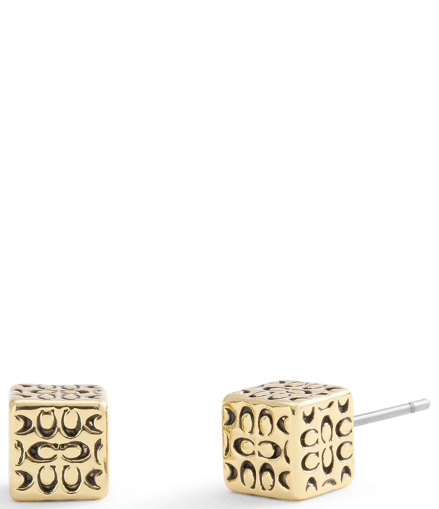 COACH Signature Quilted Cube Stud Earrings