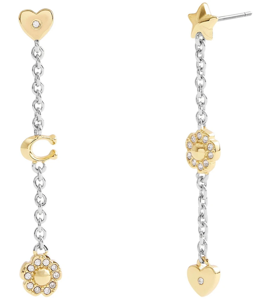 COACH Signature Tea Rose & Heart Linear Earrings