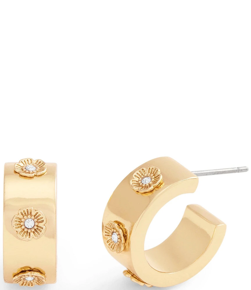 COACH Signature Tea Rose Enamel Huggie Hoop Earrings