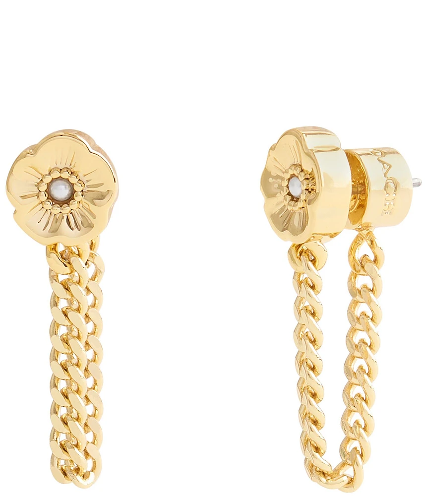 COACH Signature Tea Rose Chain Front Back Earrings
