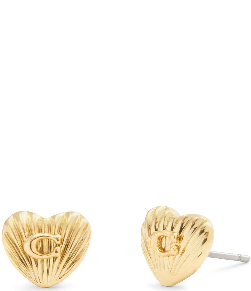 COACH Signature Textured Heart Stud Earrings