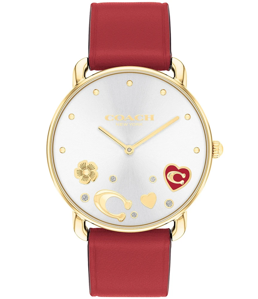 COACH Women's Elliot Quartz Analog Red Leather Strap Watch