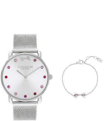 COACH Women's Elliot Quartz Analog Stainless Steel Mesh Bracelet Watch and Bracelet Set