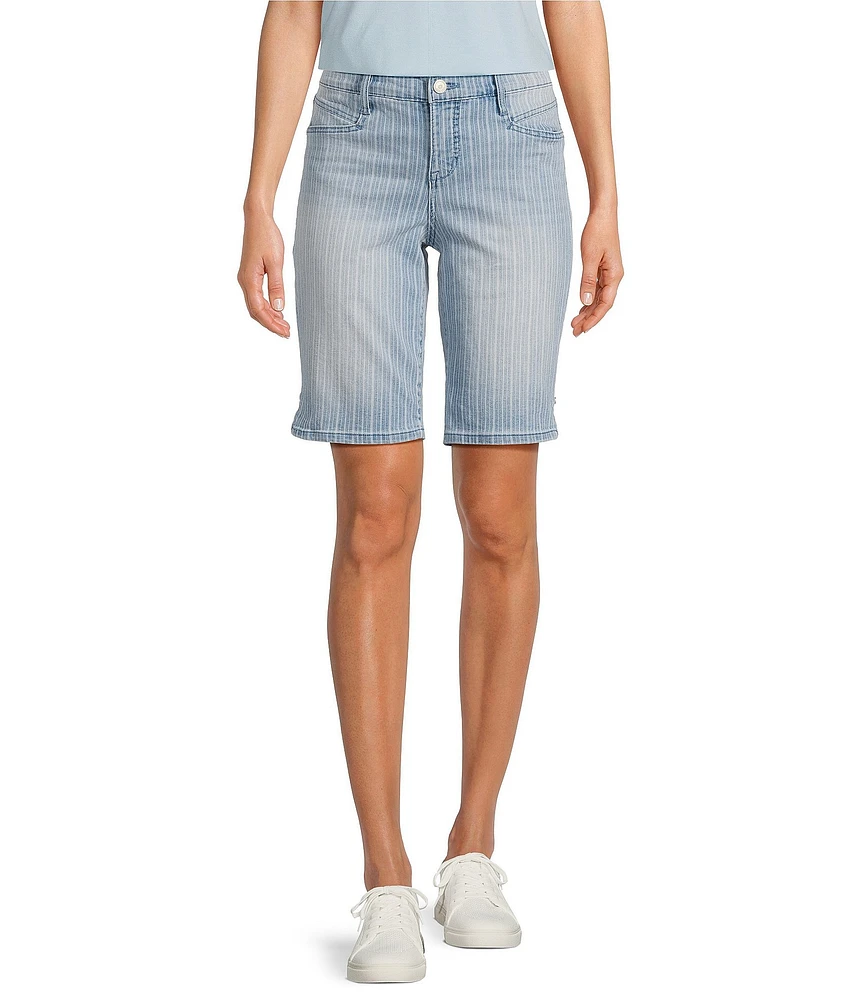 Code Bleu Chelsea Stretch Denim Stripe Print High Rise Bermuda Shorts