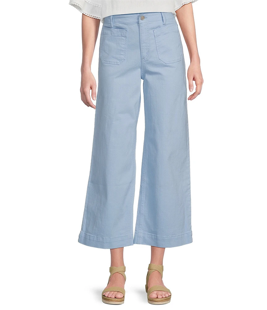Code Bleu Hollywood Waist High Rise Wide Leg Patch Pocket Cropped Jeans