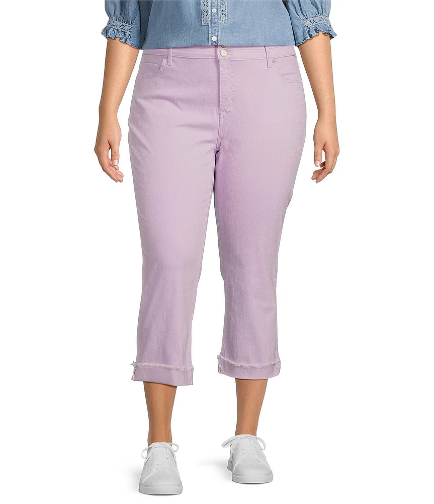 Code Bleu Plus Size MR Soho Mid-Rise Fray Cuff Hem Capri Jeans