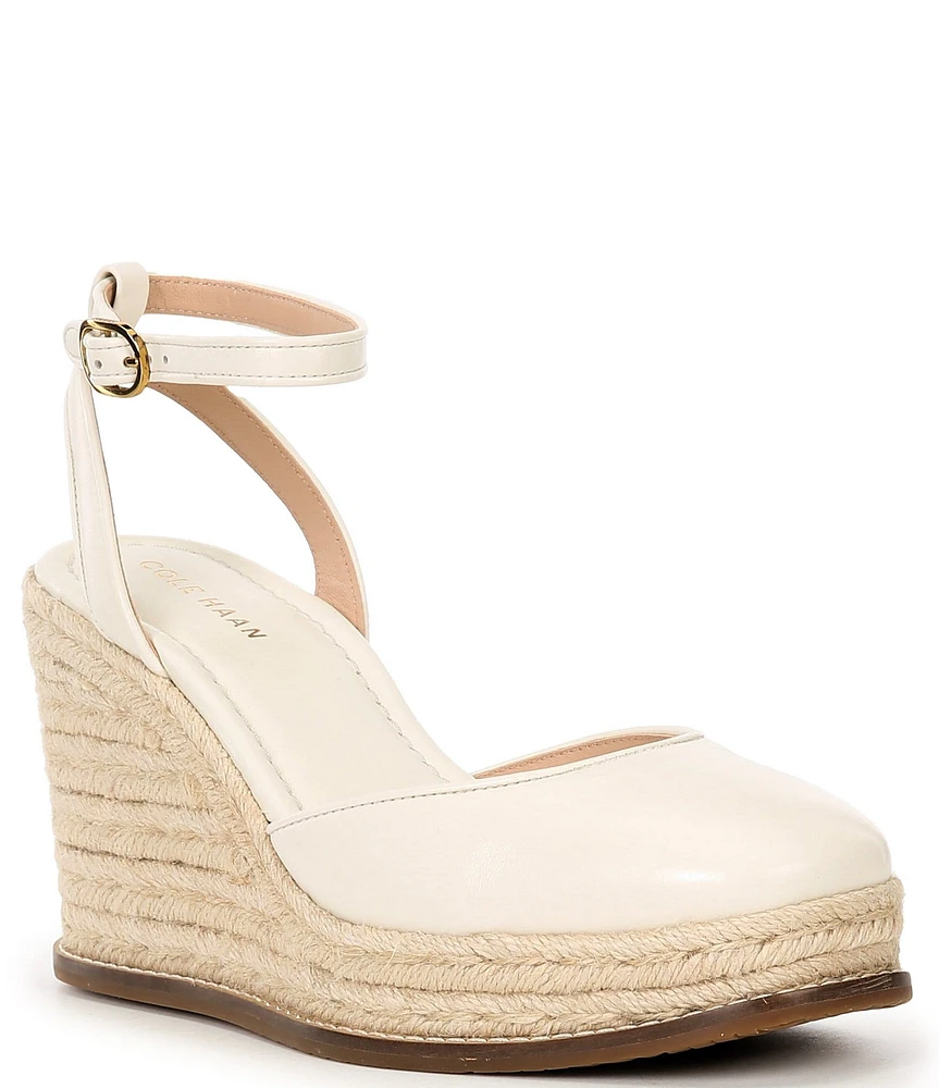 Cole Haan CLOUDFEEL Kyra Leather Platform Wedge Ankle Strap Espadrilles