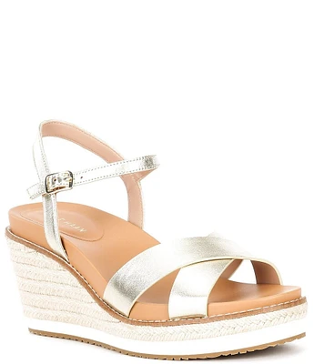 Cole Haan Cloudfeel Metallic Leather Platform Espadrille Wedges