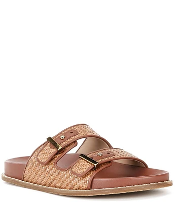 Cole Haan Marisol Leather Raffia Banded Footbed Sandals