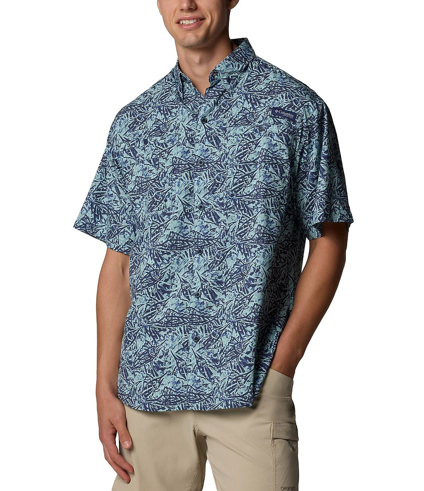Columbia PFF Super Tamiami Palm Print Short Sleeve Woven Shirt