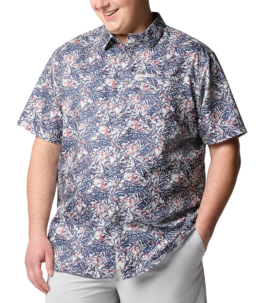 Columbia PFG Big & Tall Super Slack Tide Short Sleeve Fish Print Woven Shirt