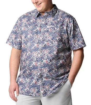 Columbia PFG Big & Tall Super Slack Tide Short Sleeve Fish Print Woven Shirt