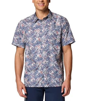 Columbia PFG Super Slack Tide Fish Novelty Print Short-Sleeve Pocket Camp Shirt