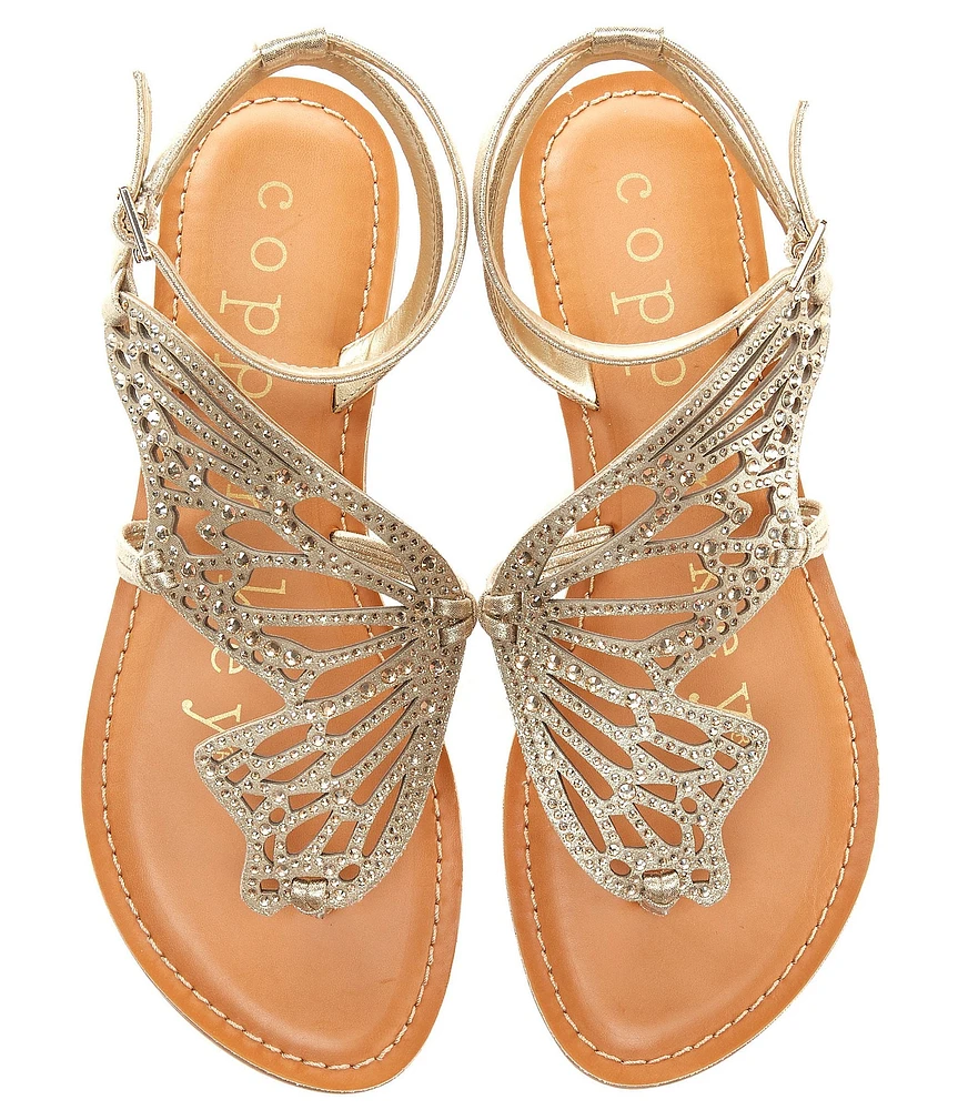 Copper Key Flutter Metallic Rhinestone Butterfly Sandals
