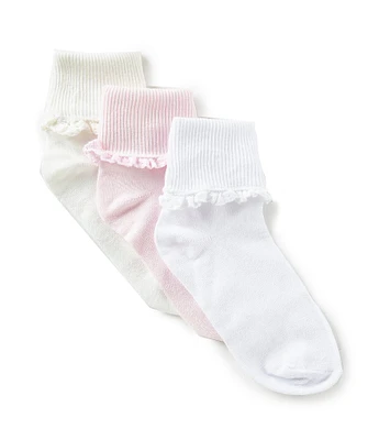 Copper Key Little Girls Crochet Lace 3-Pack Socks