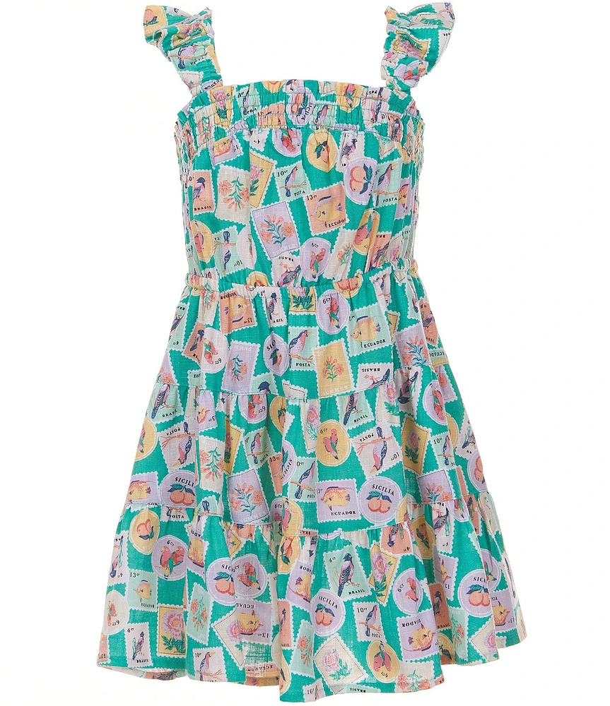 Copper Key Little Girls Stamp Printed Dress