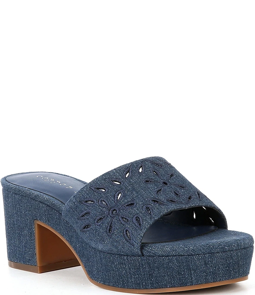 Copper Key Palm Denim Eyelet Slide Sandals
